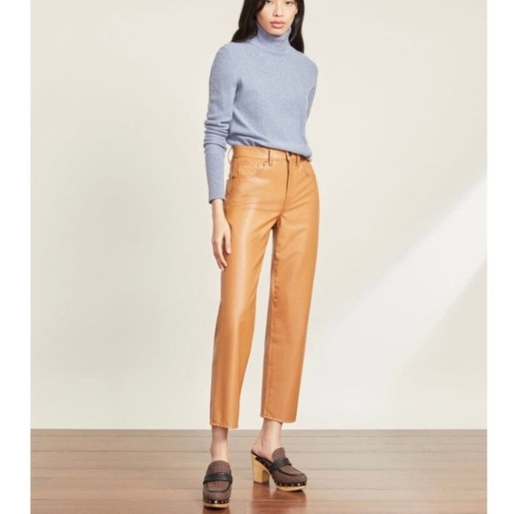 Veronica Beard Ryleigh Slim Straight Vegan Leather Pants Faux Leather Jeans - Picture 3 of 12